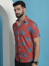 Red Floral Printed Cotton Casual Shirt-SF-934Coral